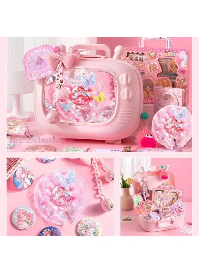 Bluejw - Hand Account Suit Gift Box Girl's Heart Cute Hand Account Book Children's Full Set Of Goo Card Stickers Suitcase Surprise Treasure Box - Image 1