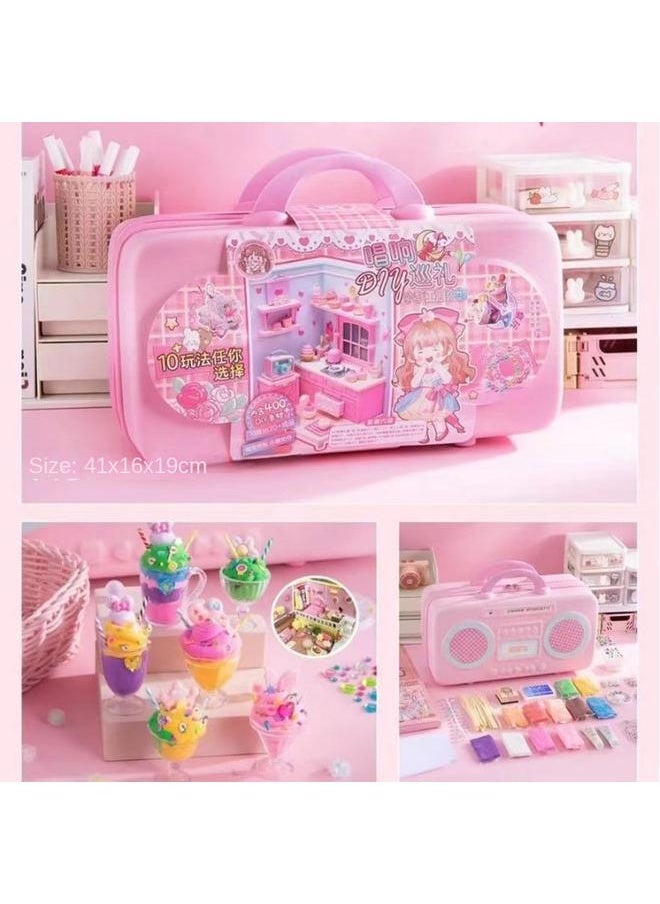 Bluejw - Hand Account Suit Gift Box Girl's Heart Cute Hand Account Book Children's Full Set Of Goo Card Stickers Suitcase Surprise Treasure Box - Image 1