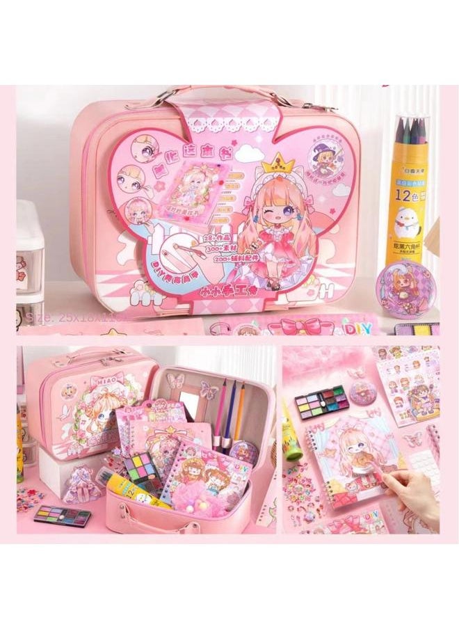 Bluejw - Hand Account Suit Gift Box Girl's Heart Cute Hand Account Book Children's Full Set Of Goo Card Stickers Suitcase Surprise Treasure Box - Image 1