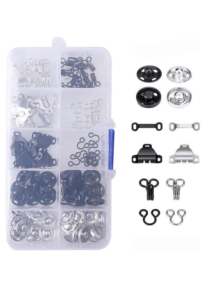 Y&D 3 Styles Skirt Hooks and Eyes Sewing Hook, Snaps Clothing Tools with Metal Buttons Fasteners Press Studs for Trousers Dress Bra DIY Crafting, 2 Colors (50 Pair)  - Image 1