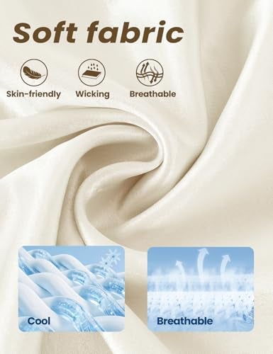 Yimoon Lace Trim Satin Midi Skirt for Women Elegant Elastic Waistband Cocktail Party Flowy A Line Silk Skirt (Beige-S) - Image 2
