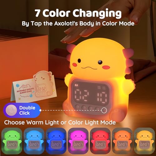 Aokpsrt Axolotl Alarm Clock with Night Light for Kids, Rechargeable Silicone Lamp Time to Wake Clock，Cute Animal Tabletop Lamp, Perfect Sleep Companion for Boys Girls - Image 3