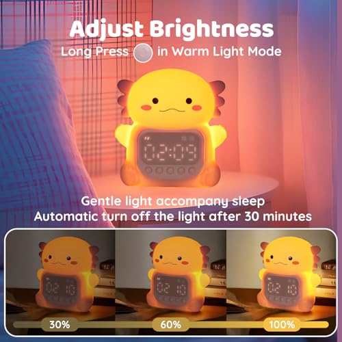 Aokpsrt Axolotl Alarm Clock with Night Light for Kids, Rechargeable Silicone Lamp Time to Wake Clock，Cute Animal Tabletop Lamp, Perfect Sleep Companion for Boys Girls - Image 4