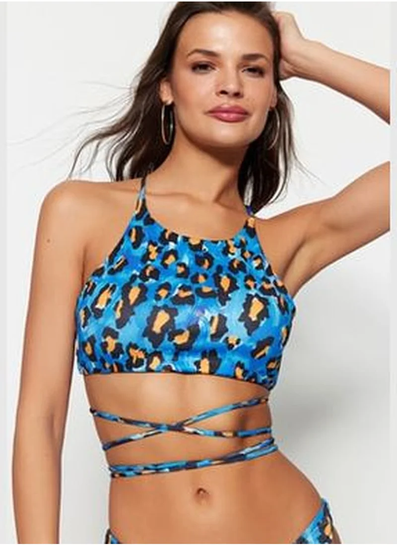 trendyol Animal Print Halterneck Tie Dye Bikini Top TBESS23BU00051