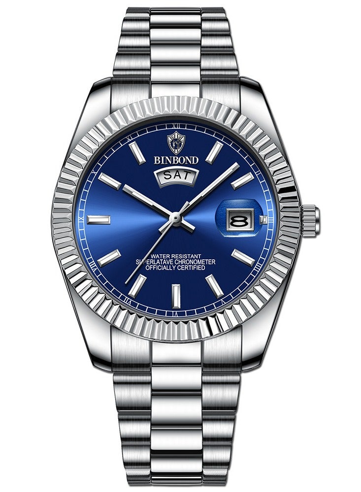 بينبوند ساعة BINBOND للرجال كوارتز مقاومة للماء وتاريخ الأسبوع ساعة رجالية من الفولاذ المقاوم للصدأ ساعة عمل للرجال - Image 3