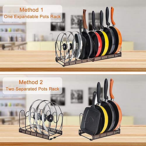 Toplife Pots and Pans Organizer Rack for Cabinet and Countertop, 10+ Pot Lids, Bakeware and Cookware Holder with 10 Adjustable Compartments - Black - Image 4