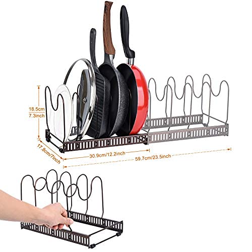 Toplife Pots and Pans Organizer Rack for Cabinet and Countertop, 10+ Pot Lids, Bakeware and Cookware Holder with 10 Adjustable Compartments - Black - Image 2