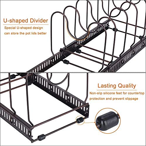 Toplife Pots and Pans Organizer Rack for Cabinet and Countertop, 10+ Pot Lids, Bakeware and Cookware Holder with 10 Adjustable Compartments - Black - Image 3