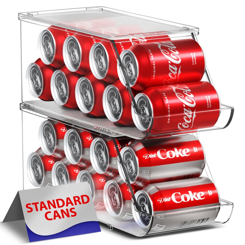 Sorbus Soda Can Organizer for Refrigerator Stackable Holder Dispenser With Lid for Fridge Pantry Freezer Holds 9 Cans Each BPAFree Clear Design Drink Organizer 2Pack