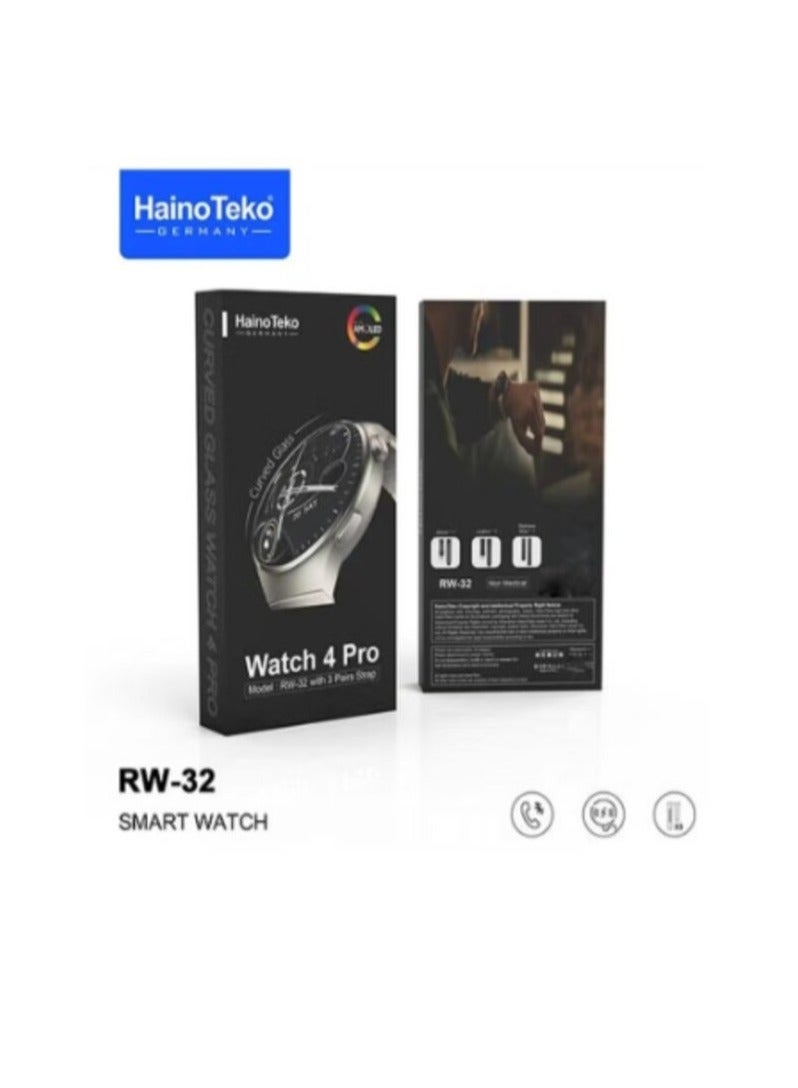 Haino Teko RW32 Smart Watch HD IPS Amoled Screen,Curved Glass With 3 Straps Silicone And Stainless Steel And Leather - Image 1