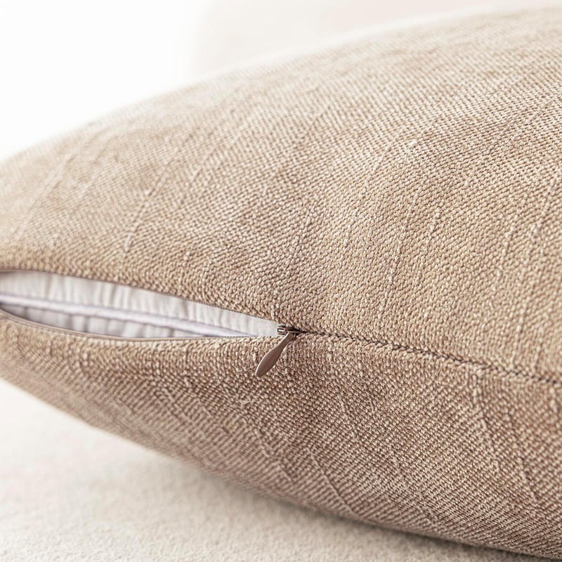 Foindtower Set of 2 Textured Chenille Throw Decorative Pillow Covers Square Accent Solid Cushion Cover Neutral Farmhouse Lumbar Pillow Case for Couch Sofa Bedroom Living Room 12x20 Inch,Cream Camel - Image 3
