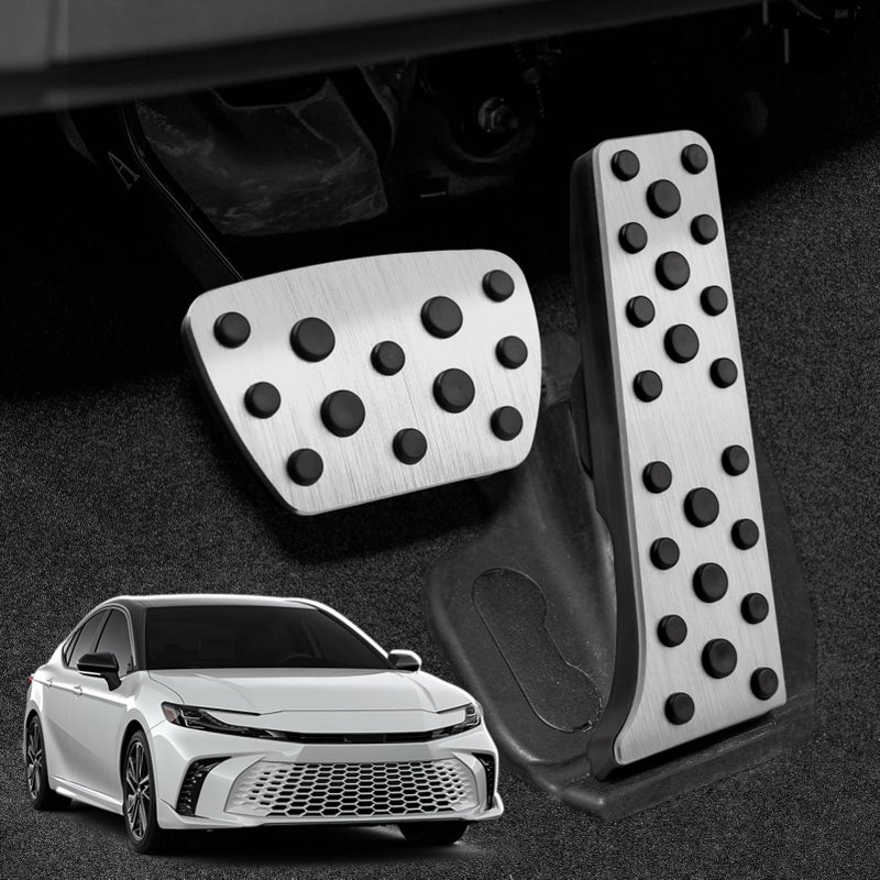 CKE for 9th Gen Camry Compatible with Toyota Camry 2025 Accessories Aluminum Sporty Car Pedals Foot Pedal Covers Brake and Gas Pedal Pads Silver
