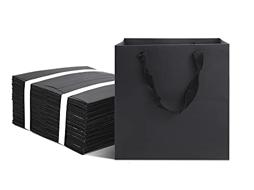 HUAPRINT Black Paper Bags With Handles 12 Pack 6x6x6 Inch Square Size Gift Shopping Kraft Party Favor Birthday Goody TakeOut Merchandise Retail - Image 2