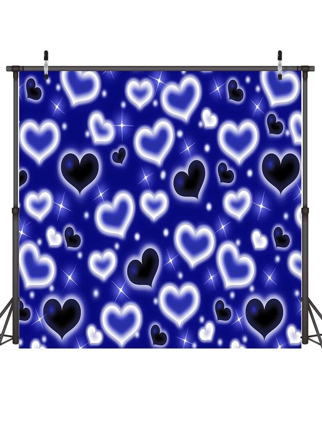 Dudaacvt 7X5FT Blue Heart Photo Backdrop 90s Backdrops for Photoshoot Valentine's Day Backdrop Women Men Happy Birthday Photography Background Banner Photo Booth Studio Props D728 - Image 1