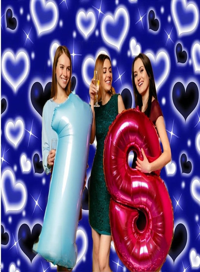 Dudaacvt 7X5FT Blue Heart Photo Backdrop 90s Backdrops for Photoshoot Valentine's Day Backdrop Women Men Happy Birthday Photography Background Banner Photo Booth Studio Props D728 - Image 2