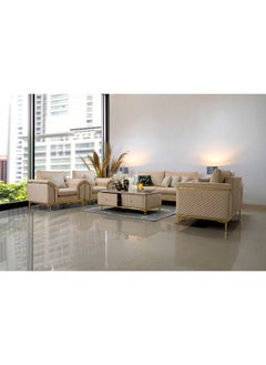 ROYAL FURNITURE طقم أريكة ميدوسا مع 7 مقاعد (245x90x95) سم، بيج/ذهبي  - Image 2