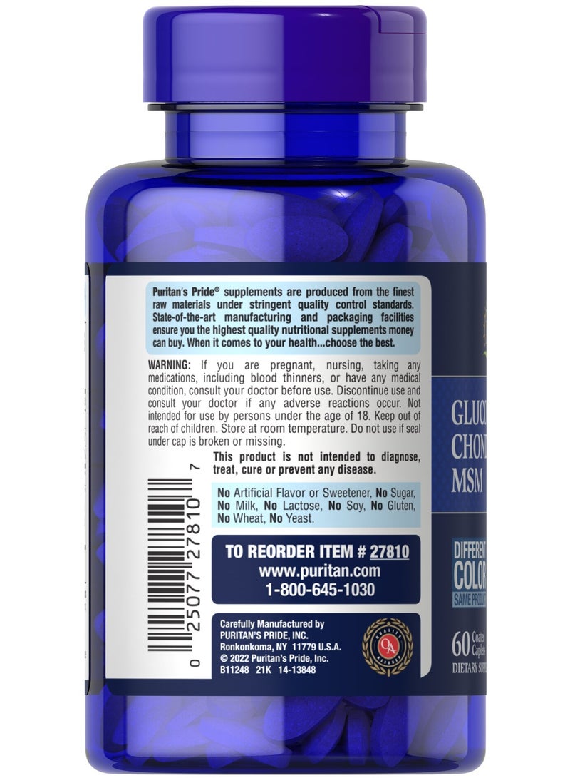 Puritan's Pride Glucosamine, Chondroitin & MSM-3 Per Day Formula 60 caplets - Image 2