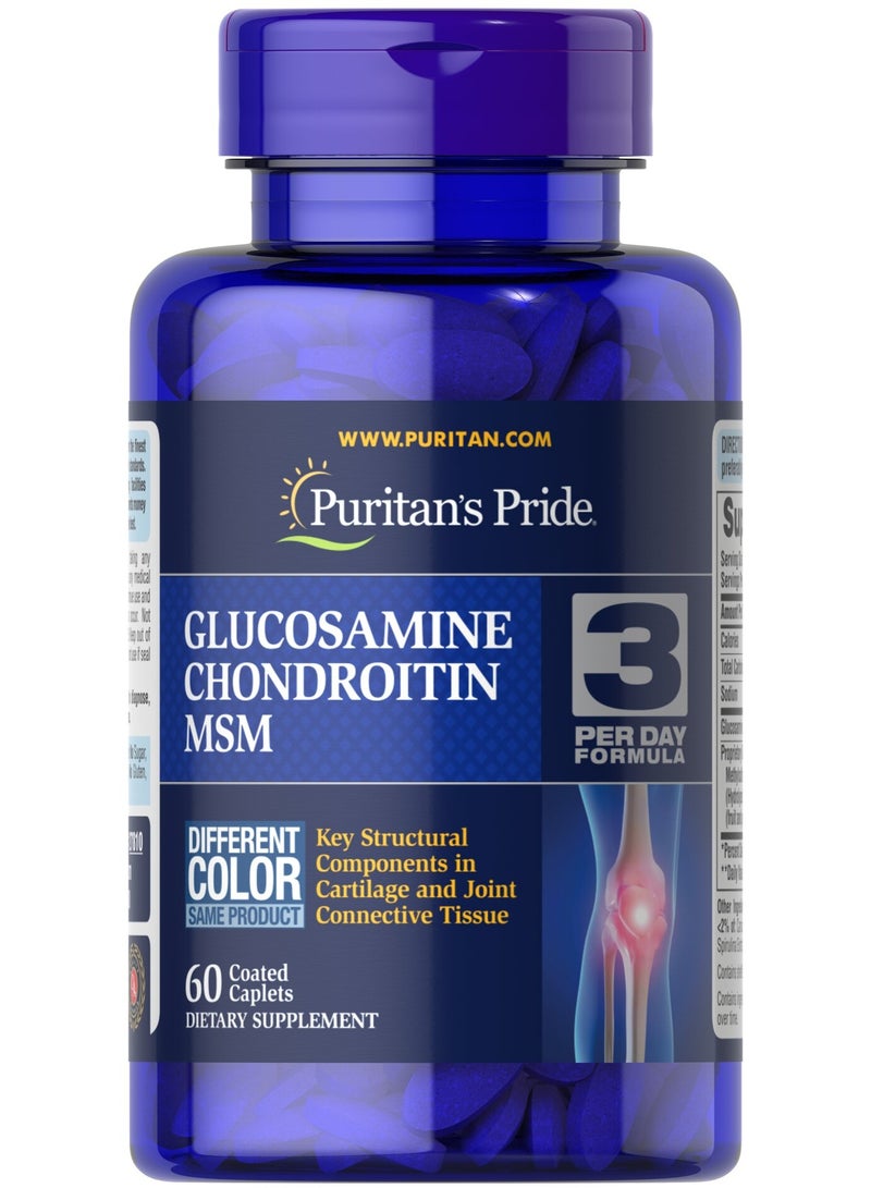 Puritan's Pride Glucosamine, Chondroitin & MSM-3 Per Day Formula 60 caplets - Image 1