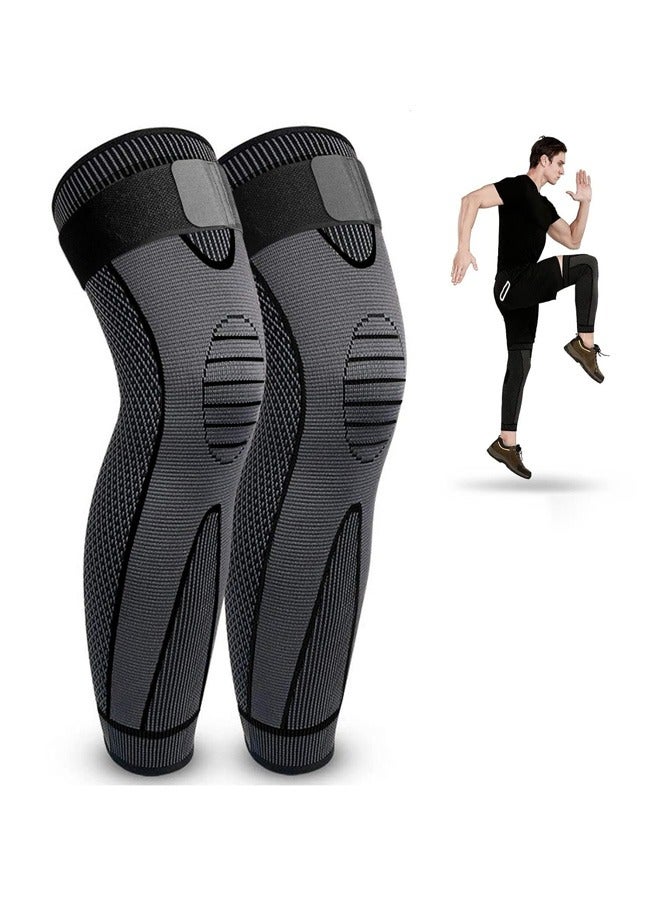 RATSAW Leg Compression Sleeve Full Leg 2 Pack Long Knee Brace for Men Women Knee Support Protector for Running Weightlifting Workout Joint Pain Relief Meniscus Tear Arthritis Tendinitis  - Image 1