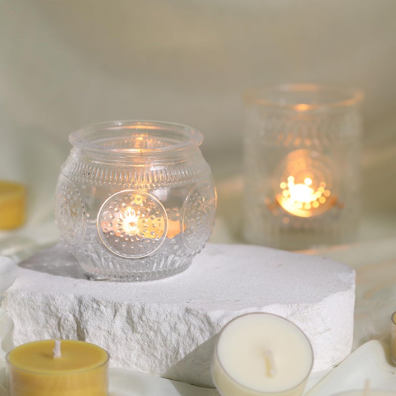 Devi 30 Pcs Assorted Clear Votive Candle Holders, Wedding Centerpieces Table Decorations, Glass Tea Lights Candle Holder for Party Decorations, Vintage Boho Candle Holders Bulk for Wedding Receptions - Image 4