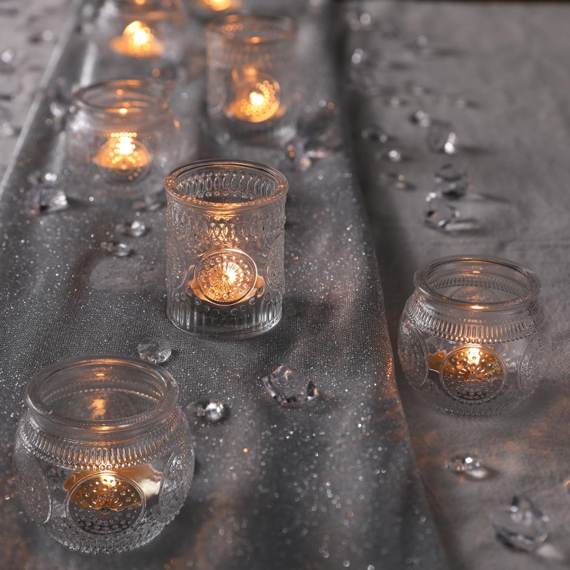 Devi 30 Pcs Assorted Clear Votive Candle Holders, Wedding Centerpieces Table Decorations, Glass Tea Lights Candle Holder for Party Decorations, Vintage Boho Candle Holders Bulk for Wedding Receptions - Image 3