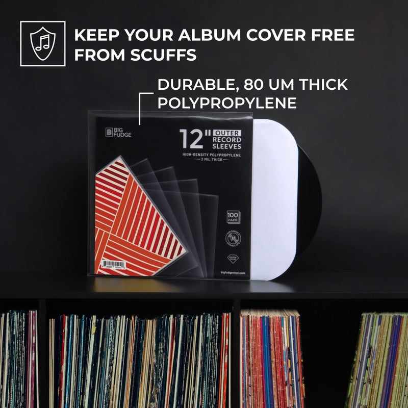 BIG FUDGE 100x Vinyl Record Sleeves 12" LP | Durable & Wrinkle-Free Outer Sleeves | Crystal Clear & High-Density Polypropylene | 3 mil Thick, 12.75” x 12.75” | Fits Most Gatefolds and Double LPs - Image 3