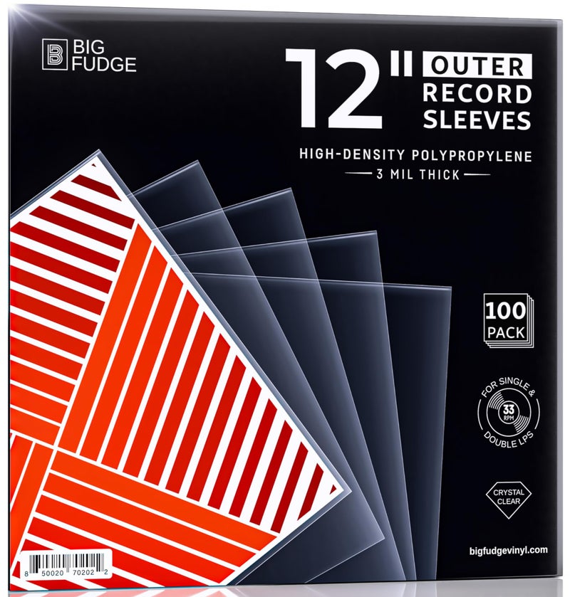 BIG FUDGE 100x Vinyl Record Sleeves 12" LP | Durable & Wrinkle-Free Outer Sleeves | Crystal Clear & High-Density Polypropylene | 3 mil Thick, 12.75” x 12.75” | Fits Most Gatefolds and Double LPs - Image 1