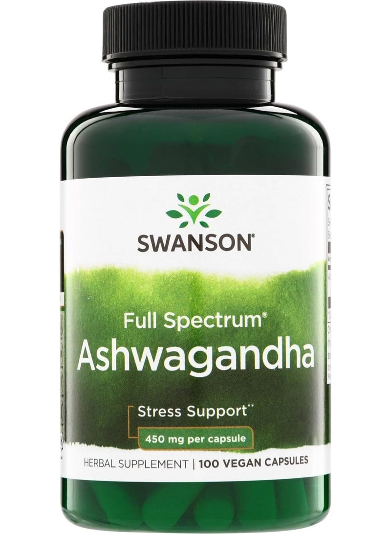 Swanson, Full Spectrum Ashwagandha 100 Vegan Capsules (450 mg per Capsule) - Image 1
