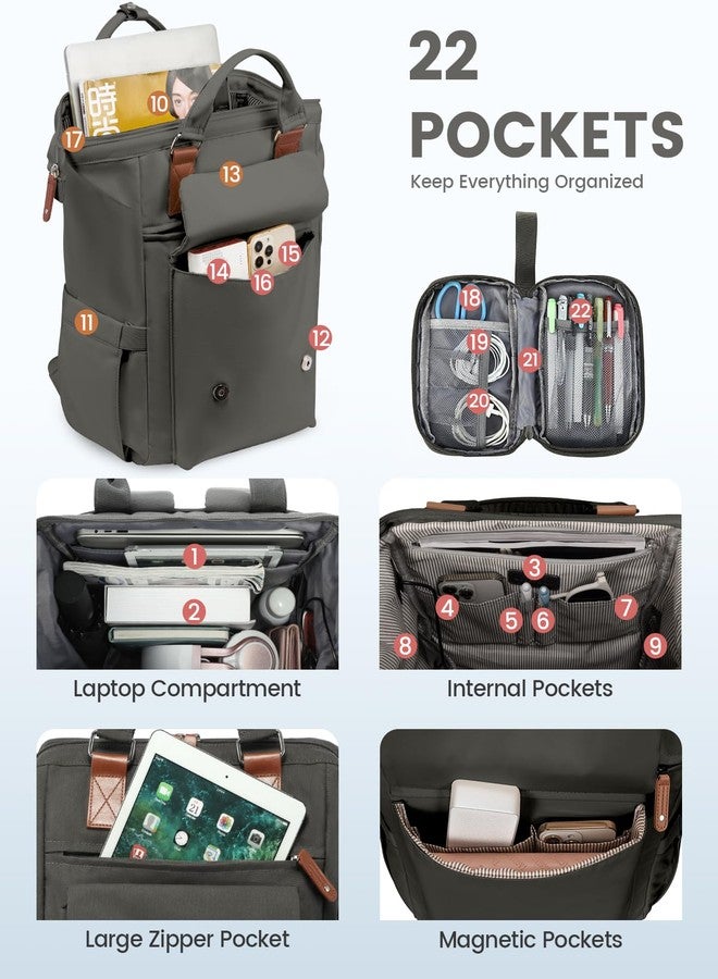 LOVEVOOK Laptop Backpack for Women Work Travel Commuter Backpack Business Computer Bag Doctor Nurse Bags College Backpack Purse, 15.6 Inch, Dark Grey-brown - Image 3