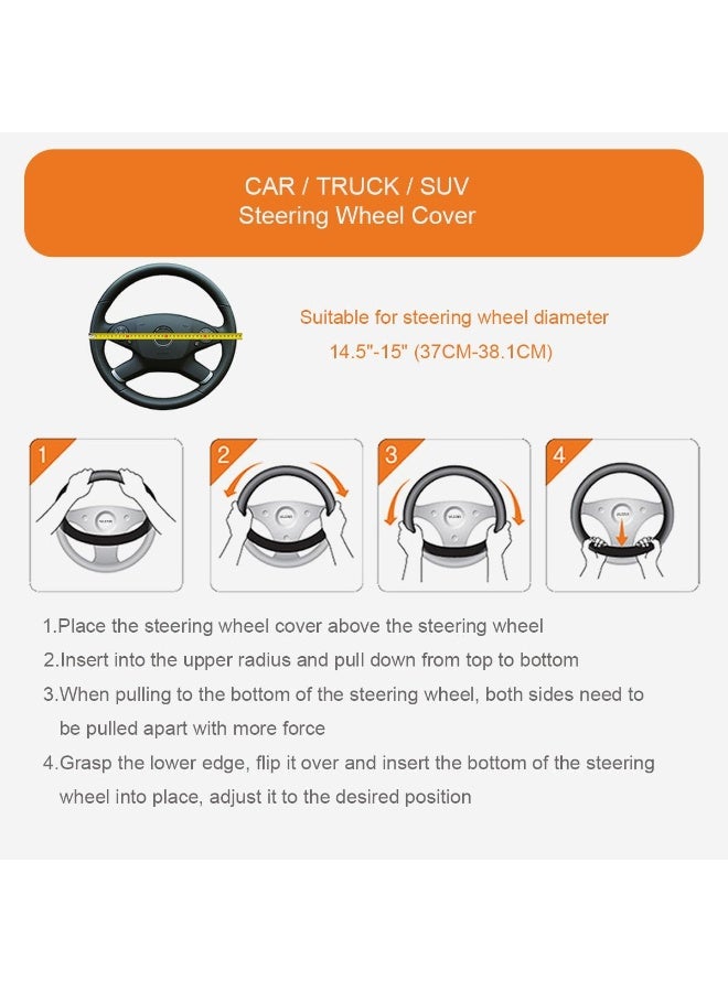 15 inch Car Steering Wheel Cover, Carbon Fiber Microfiber PU Leather Elastic Steering Wheel Protector for Men Women, Anti-Slip Breathable Car Interior Accessories (Black) - Image 4