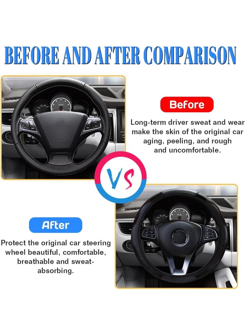 15 inch Car Steering Wheel Cover, Carbon Fiber Microfiber PU Leather Elastic Steering Wheel Protector for Men Women, Anti-Slip Breathable Car Interior Accessories (Black) - Image 3