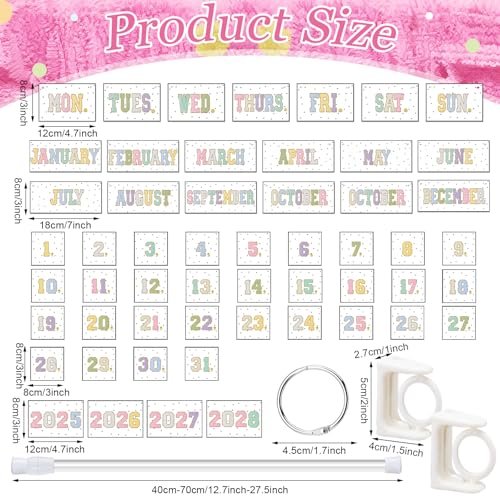 TecUnite Chenille Calendar Bulletin Board Set Classroom Bulletin Board Decor 54 Date Cards Colorful Embroidery Flip Calendar with Adjustable Holder for Back to School Supplies - Image 3