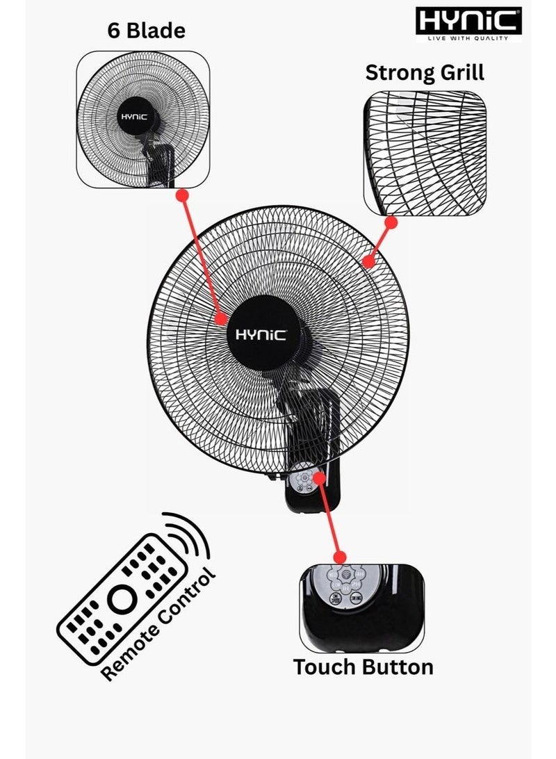 Hynic 16-Inch Wall Mounted Fan | 70W High Performance Motor | 6 Transparent AS Blades | 3-Speed Control with Remote & Touch Button | 60-Minute Timer & Adjustable Tilt - Image 5
