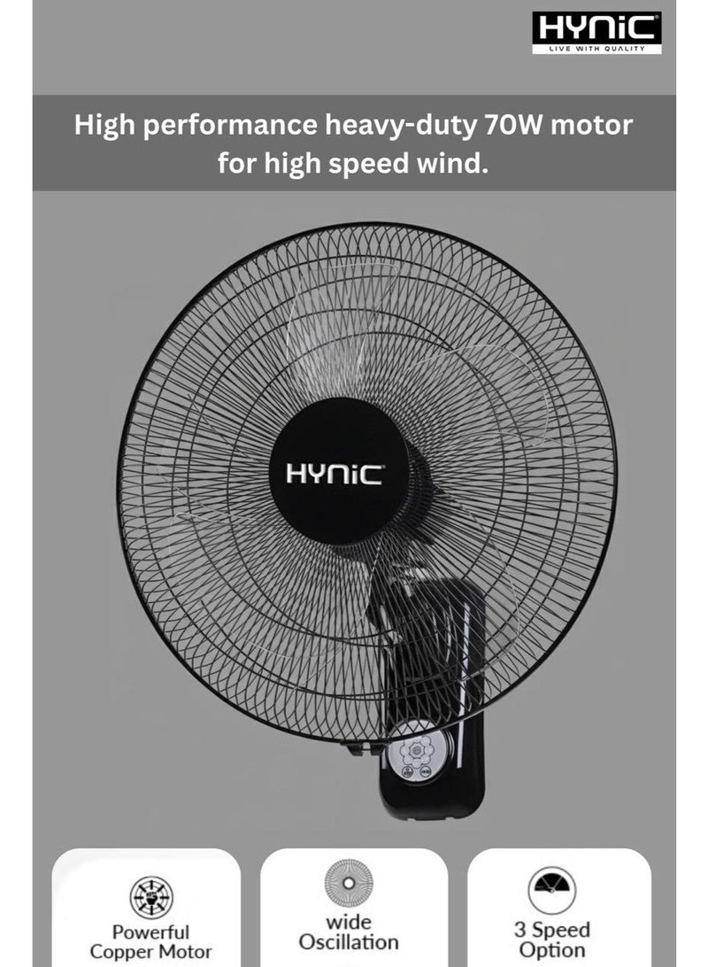 Hynic 16-Inch Wall Mounted Fan | 70W High Performance Motor | 6 Transparent AS Blades | 3-Speed Control with Remote & Touch Button | 60-Minute Timer & Adjustable Tilt - Image 4