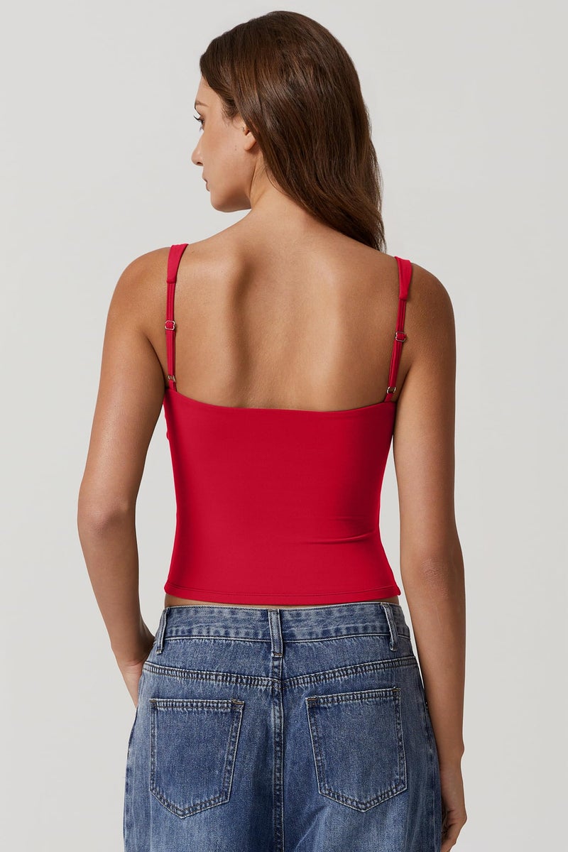QINSEN Going Out Crop Tops for Women Backless Tank Tops Summer Y2k Teen Girls Basics Cute Cami Tops Red S - Image 5
