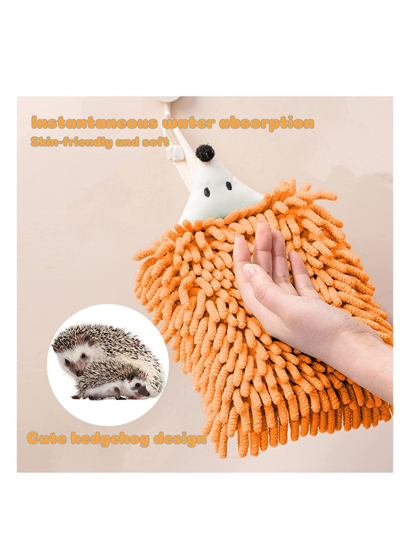Barakah Cute Hedgehog Microfiber Hand Towels with Button Loop, 2PCS Plush Absorbent Kids Towels for Bathroom and Kitchen - Image 4
