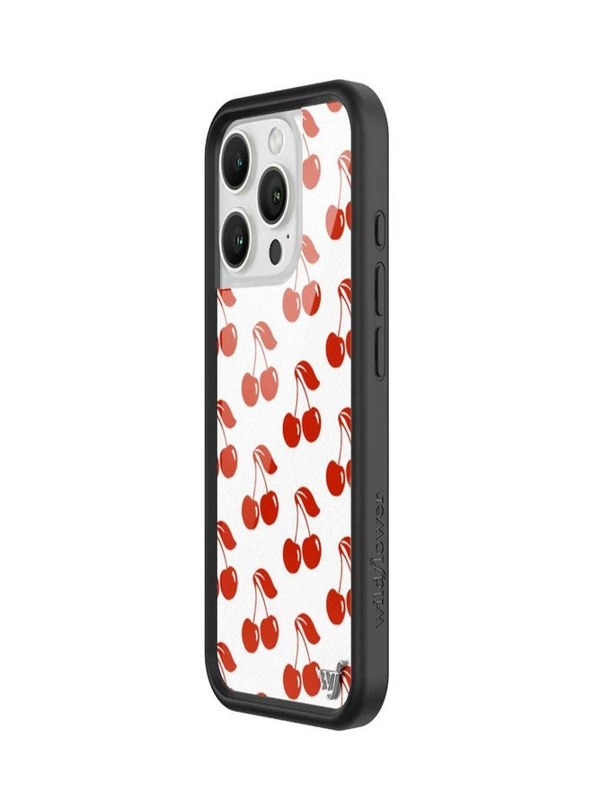 Wildflower Cases - Compatible with Apple iPhone 16 Pro | Protective Black Bumper, 4ft Drop Test Certified, Women Owned Small Business | American Cherries - Cherry Red White Aesthetic Trendy Cute