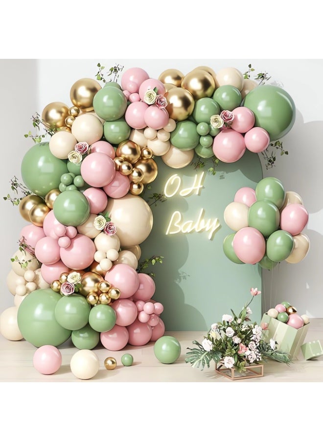 قطعة من قطع الحكمة الأخضر والوردي البالون قوس مجموعة,الحكمة الأخضر الوردي البالون كرلاند قوس مجموعة مع الرمال الأبيض الزيتون الأخضر الوردي بالونات الذهبية للديكور دش الطفل,حفلة عيد الميلاد,ديكور حفلة سفاري الغابة - Image 2