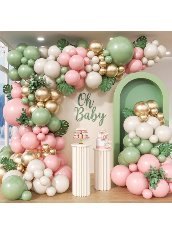 قطعة من قطع الحكمة الأخضر والوردي البالون قوس مجموعة,الحكمة الأخضر الوردي البالون كرلاند قوس مجموعة مع الرمال الأبيض الزيتون الأخضر الوردي بالونات الذهبية للديكور دش الطفل,حفلة عيد الميلاد,ديكور حفلة سفاري الغابة - Image 1