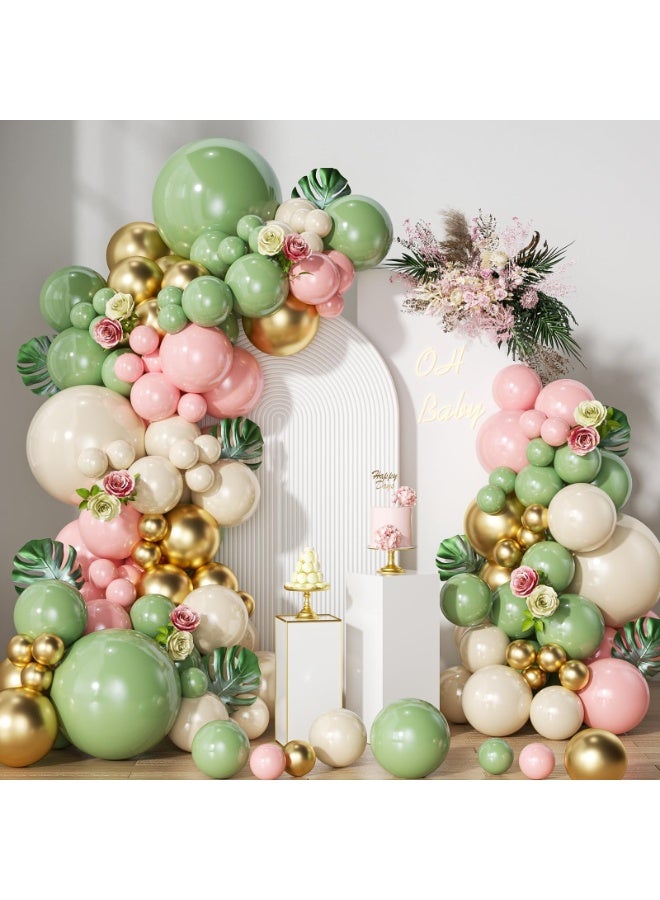 قطعة من قطع الحكمة الأخضر والوردي البالون قوس مجموعة,الحكمة الأخضر الوردي البالون كرلاند قوس مجموعة مع الرمال الأبيض الزيتون الأخضر الوردي بالونات الذهبية للديكور دش الطفل,حفلة عيد الميلاد,ديكور حفلة سفاري الغابة - Image 4