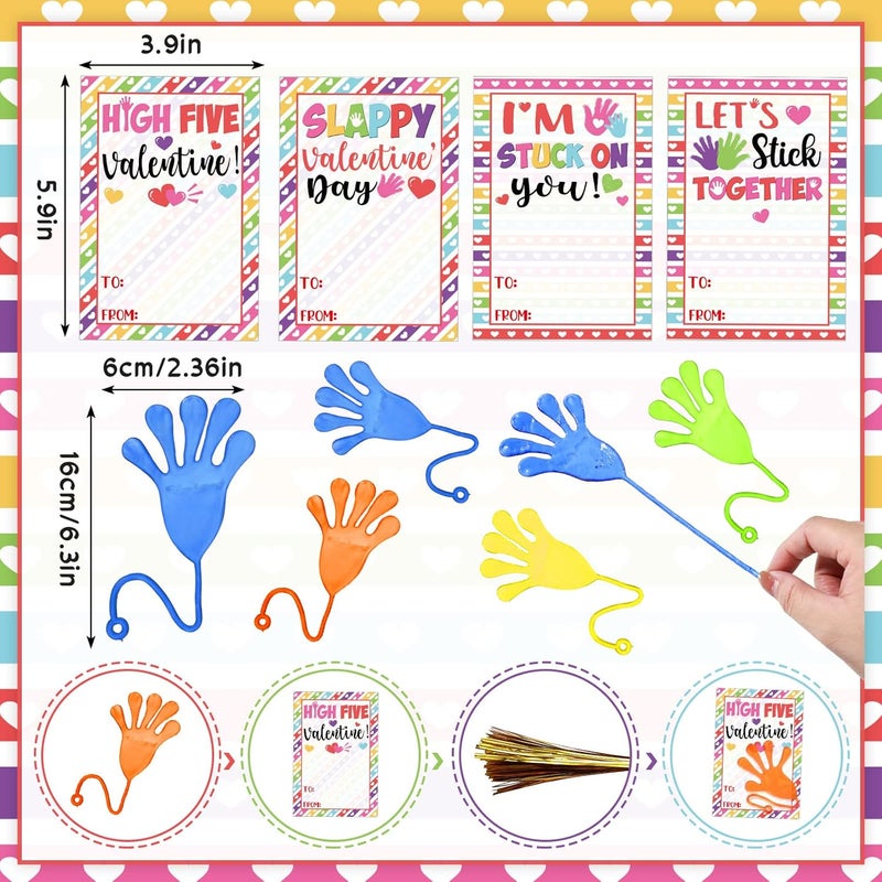 klarako 36 Pieces Valentine's Day Cards Kids Sticky Hands Valentines Exchange Cards, Stretchy Slap Hand Valentine's Greeting Cards with Stretchy Snap Toy for Kid School Classroom Prize Party Favors - Image 2