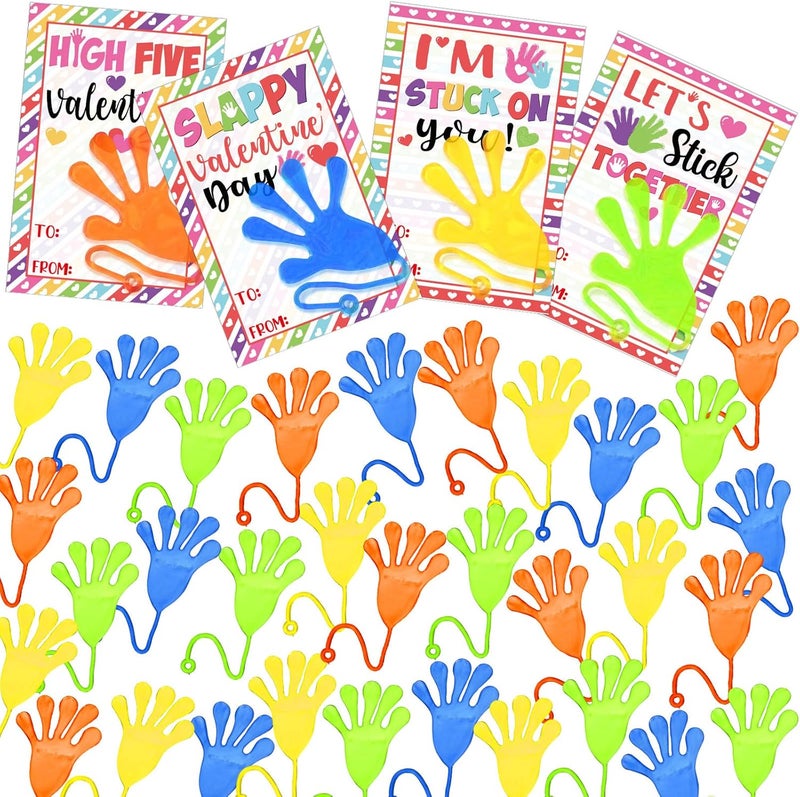 klarako 36 Pieces Valentine's Day Cards Kids Sticky Hands Valentines Exchange Cards, Stretchy Slap Hand Valentine's Greeting Cards with Stretchy Snap Toy for Kid School Classroom Prize Party Favors - Image 1
