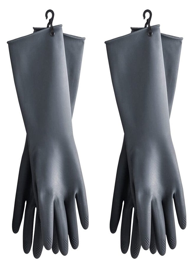 HOMSSEM Dishwashing Gloves with Hanging Hook, 2 Pairs Waterproof Rubber Kitchen Cleaning for Dishwashing and Household Use (Gray Medium_2pairs) - Image 1