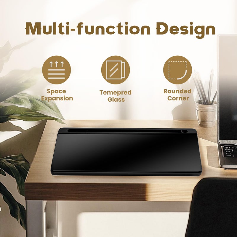 DMTVAL Glass Desktop Whiteboard, Dry Erase Board with Marker Holder, Computer Monitor Message Board and Desk Organizer for Home, Office and School Supplies (Black) - Image 4