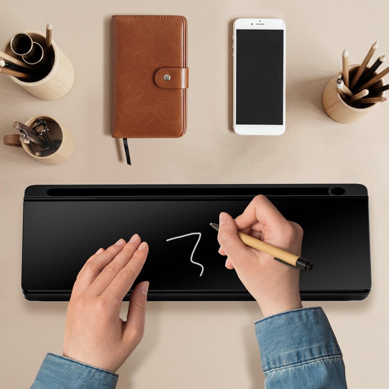 DMTVAL Glass Desktop Whiteboard, Dry Erase Board with Marker Holder, Computer Monitor Message Board and Desk Organizer for Home, Office and School Supplies (Black) - Image 2