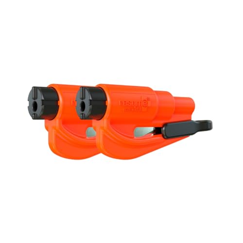 Resqme Pack of 2, The Original Emergency Keychain Car Escape Tool, 2-in-1 Seatbelt Cutter and Window Breaker, Made in USA, Orange - Image 1