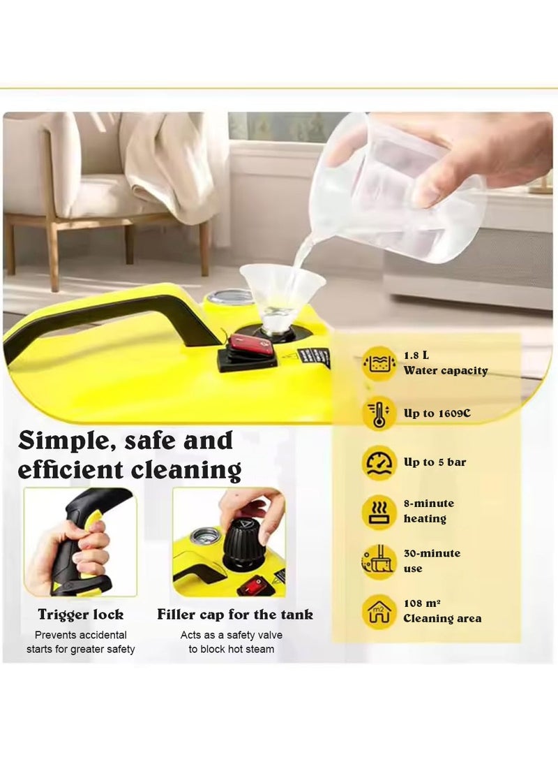 ET-LIFE Multifunction Steam Cleaner, for Floor Cleaning/Car Cleaning/Sofa Cleaning/Kitchen Cleaning/Toilet Cleaning/Washer Cleaning/Housekeeping, 2L, 2000W, 3m Wired, SE8620, Yellow - Image 5