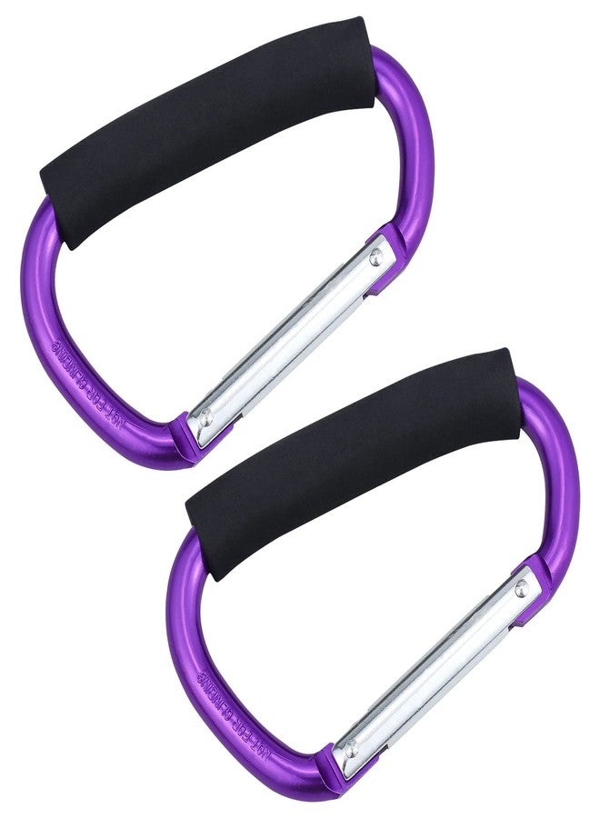 JIALEEY Strong Large Durable Buggy Carabiner Stroller Hooks Mummy Clip Pram Pushchair Grocery or Shopping and Plastic Bags Holder, 2 Pack Purple - Image 1