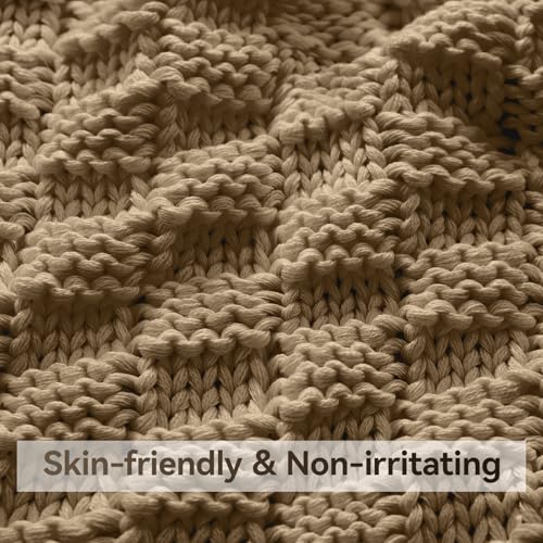 Wellfeel Knitted Weighted Blanket for Adult, No Beads Heavy Blanket 50” x 60'' 7lbs, Breathable Chunky Knit Blanket, Cooling Weighted Blanket for Hot Sleepers, Christmas Home Decor (Camel) - Image 4