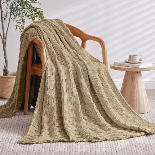 Wellfeel Knitted Weighted Blanket for Adult, No Beads Heavy Blanket 50” x 60'' 7lbs, Breathable Chunky Knit Blanket, Cooling Weighted Blanket for Hot Sleepers, Christmas Home Decor (Camel) - Image 2